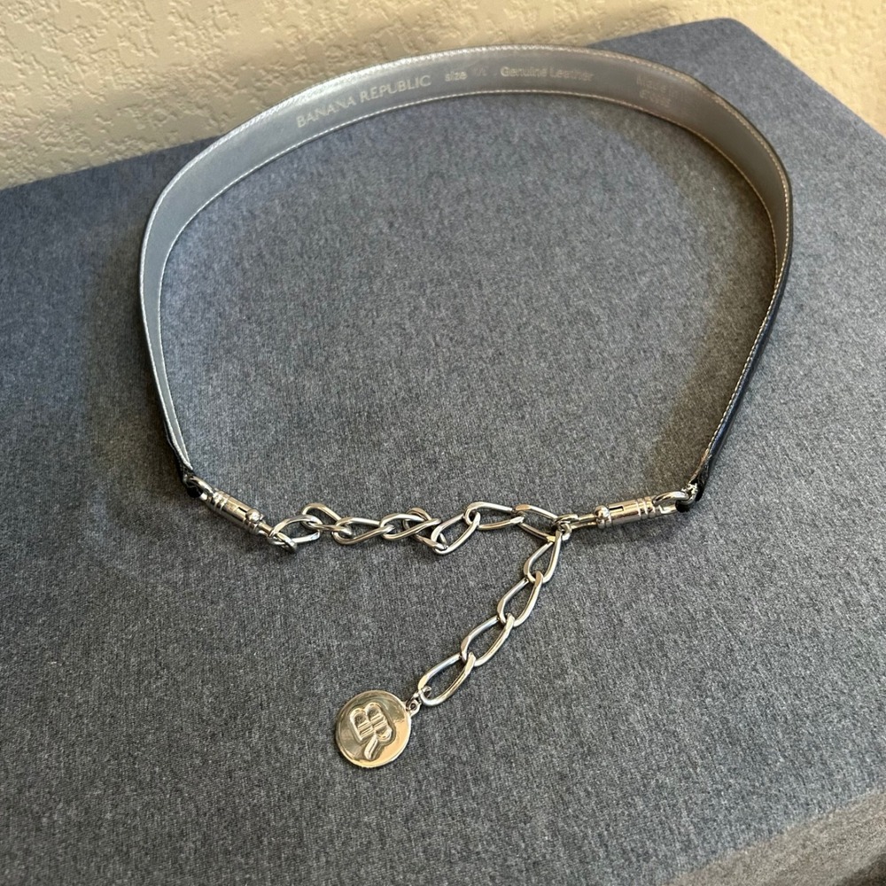 Banana Republic Belt M/L Black Croc Embossed Leather Chain Made in Italy
